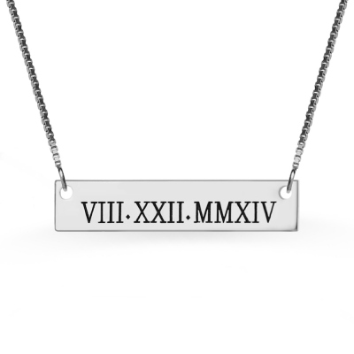 Special Roman Date Bar Necklace for Her Sterling Silver