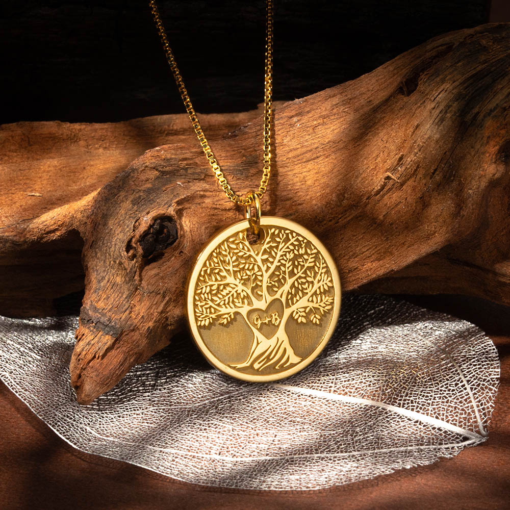 Personalized Carved Heart Tree Necklace