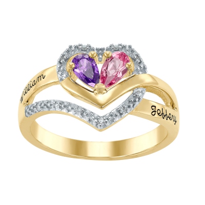 Personalized Double Birthstones Heart Ring