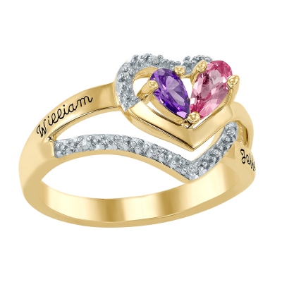 Personalized Double Birthstones Heart Ring