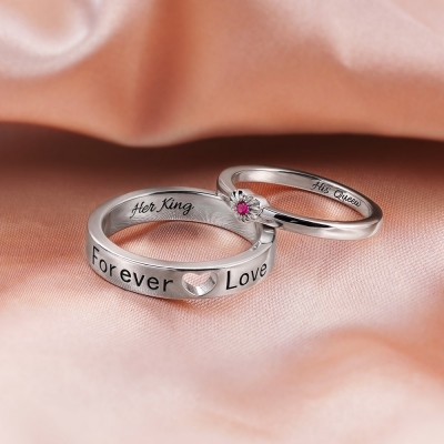 Personalisierte Herz Birthstone Paar Ringe Geschenk für Liebhaber