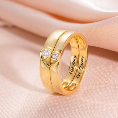 Personalized Half Heart Shaped Ring for Couple