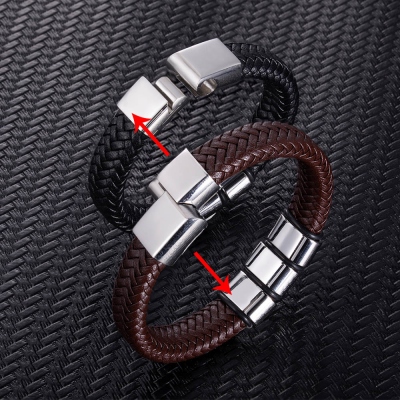 Bracelet en cuir artificiel à tissage de perles personnalisable pour homme