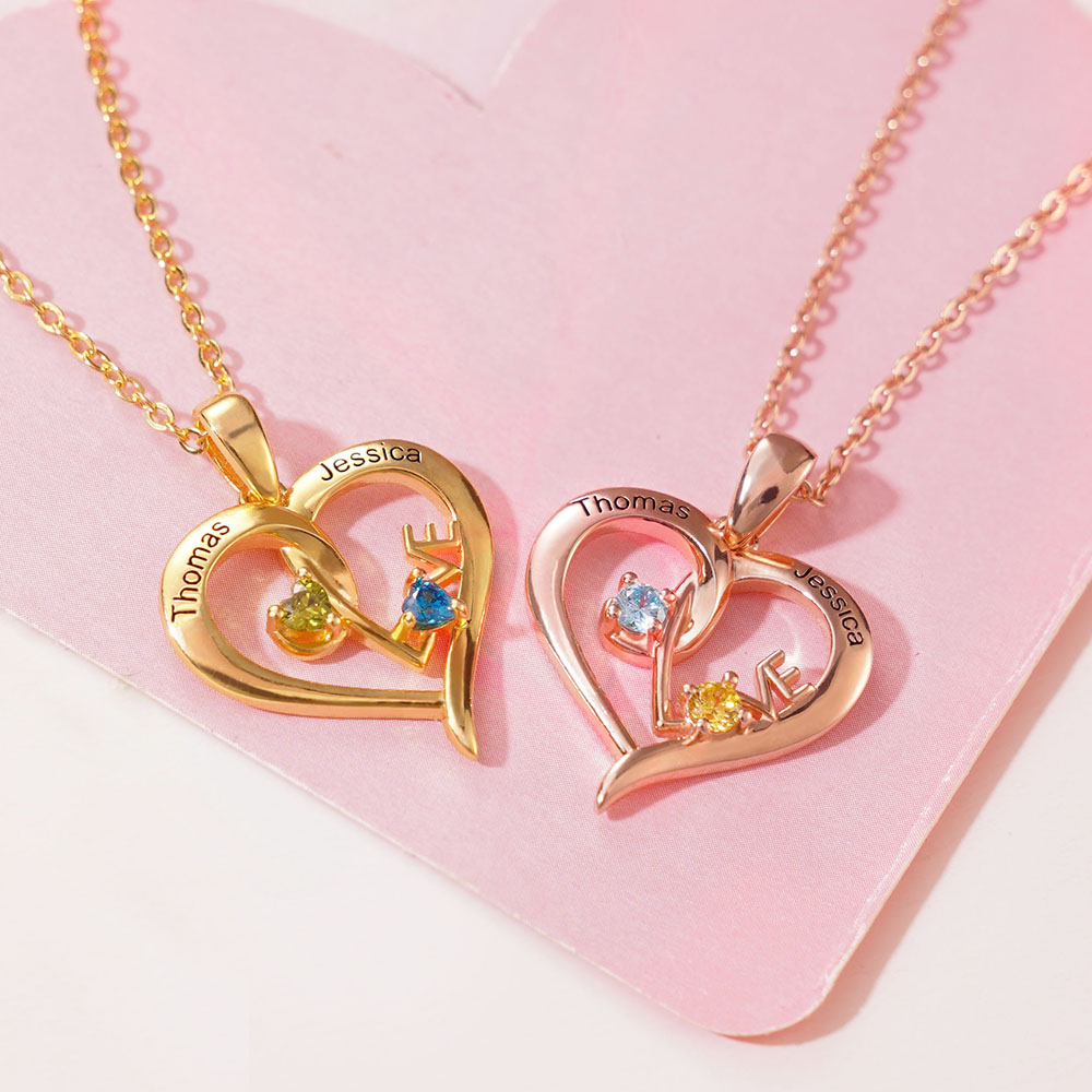 Customizable Heart-Shaped Necklace with Birthstone