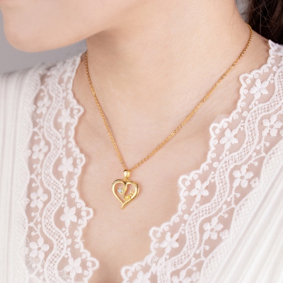 Customizable Heart-Shaped Necklace with Birthstone
