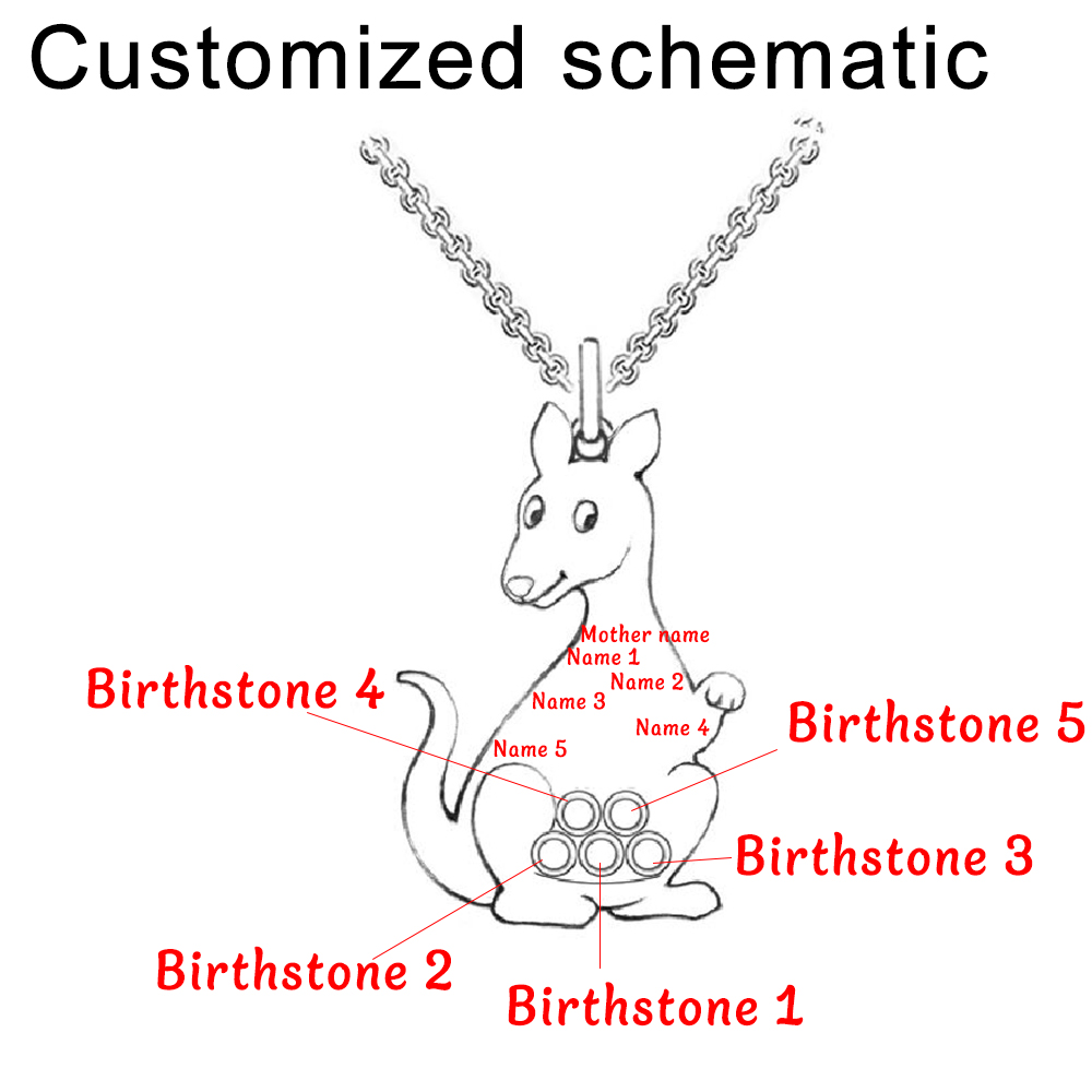 Personalized Kangaroo Family Birthstone Name Necklace
