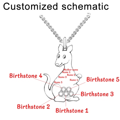 Personalized Kangaroo Family Birthstone Name Necklace
