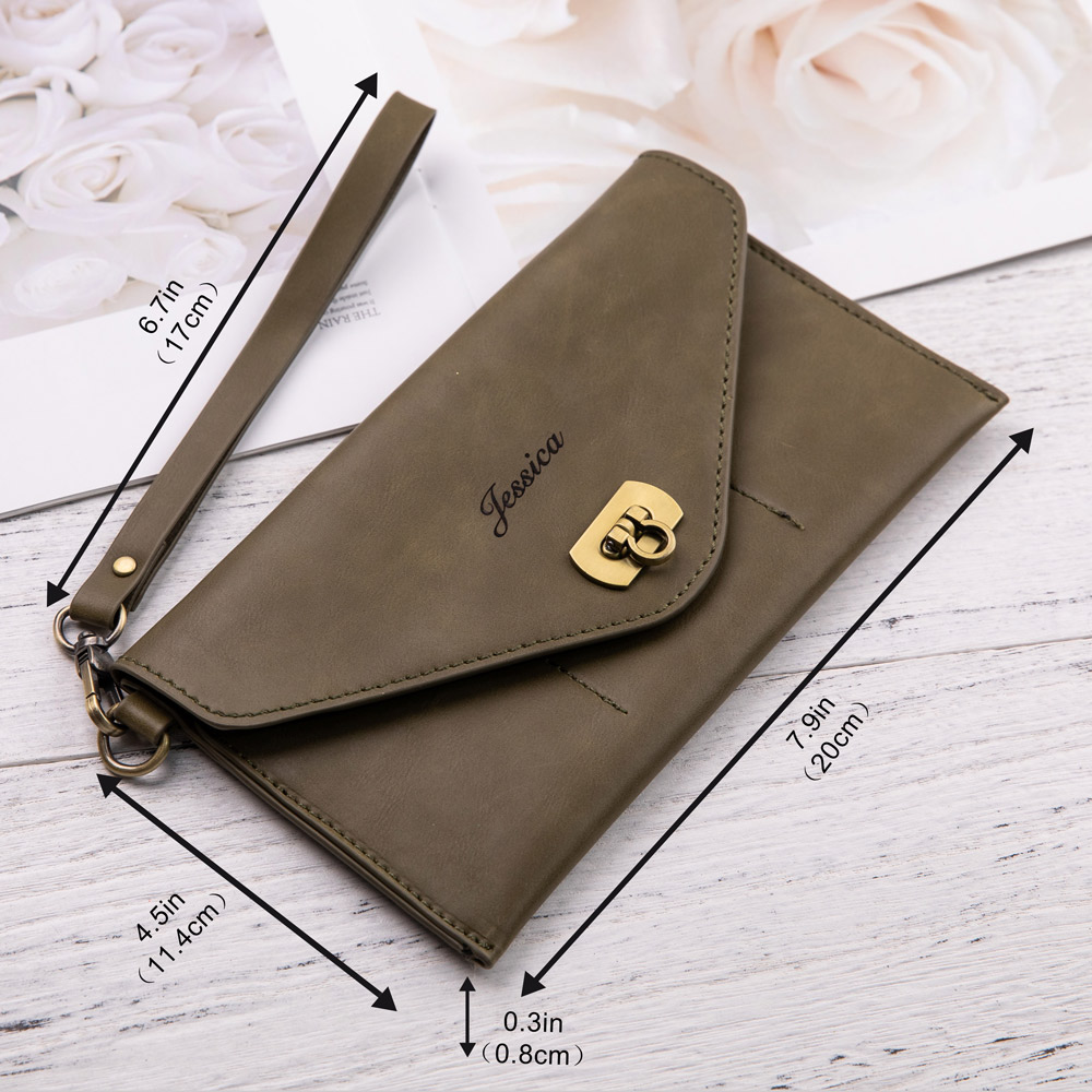 Personalized Leather Clutch Wristlet Wallet - GetNameNecklace