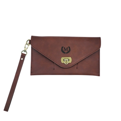 Personalized Leather Clutch Wristlet Wallet