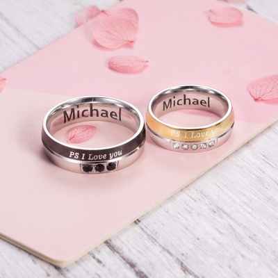 Personalized P.S. I LOVE YOU Couple Rings