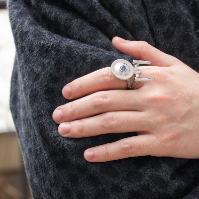 Personalized Uss Enterprise From Star Strek Ring With Birthstone