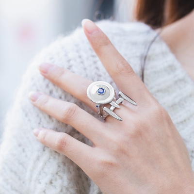 Personalized Uss Enterprise From Star Strek Ring With Birthstone