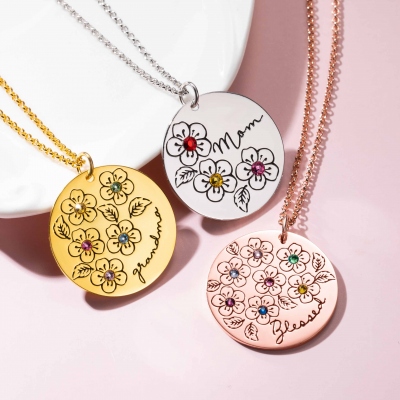 Personalized Birthstone Flower Necklace Gifts for Mother