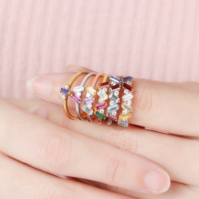 Personalized Baguette Birthstone Ring with 1-6 Rectangular