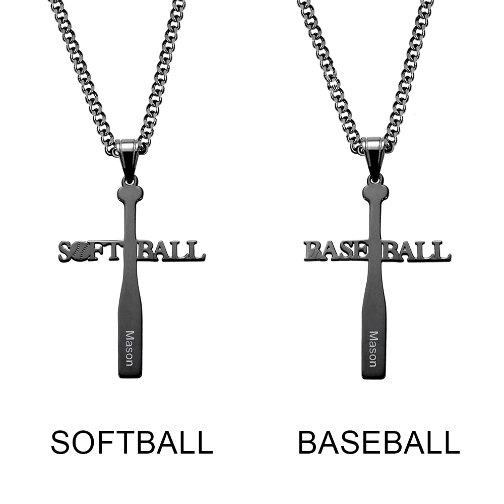Personalized Softball or Baseball Cross Name Necklace