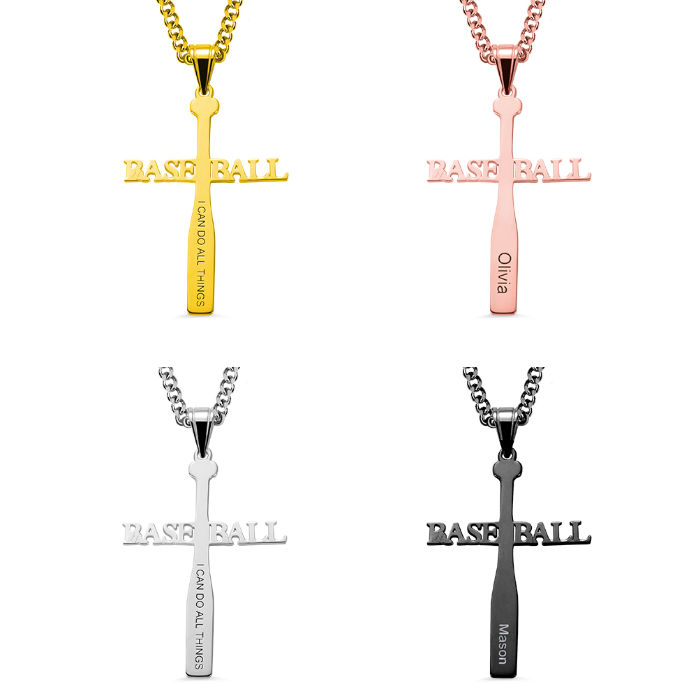 Fashion Simple Versatile Baseball Bat Cross Pendant Necklace - Temu