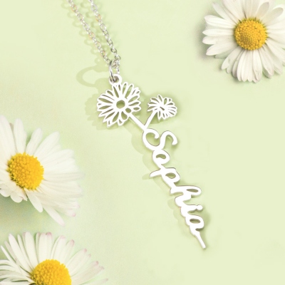 Name Necklace with Birth Flower