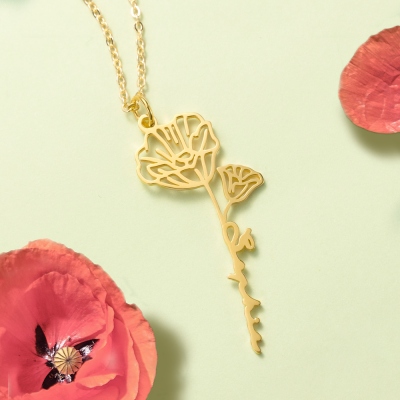 Name Necklace with Birth Flower