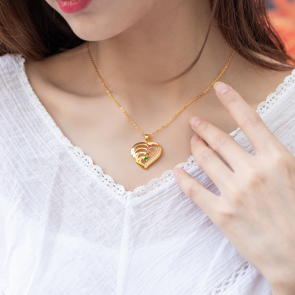 Collana Personalizzata Con Nomi E Pietra Portafortuna - A Forma Di Cuore E Infinito, Regalo Per Amiche E Famiglia, Argento