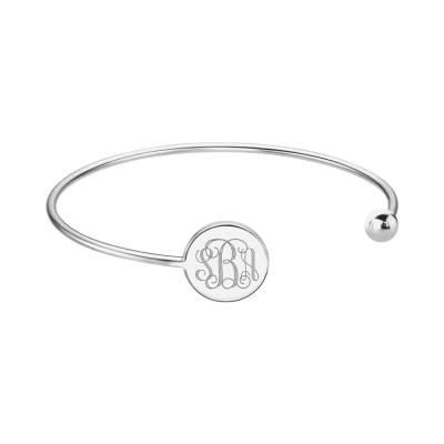 Valentine's Gift: Adjustable Silver Monogram Bangle Bracelet