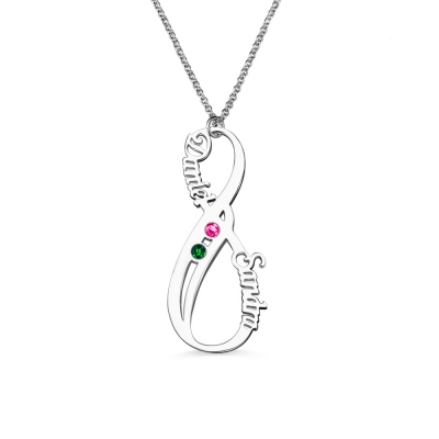 Vertical Infinity Eternity Necklace with Name & Birthstone