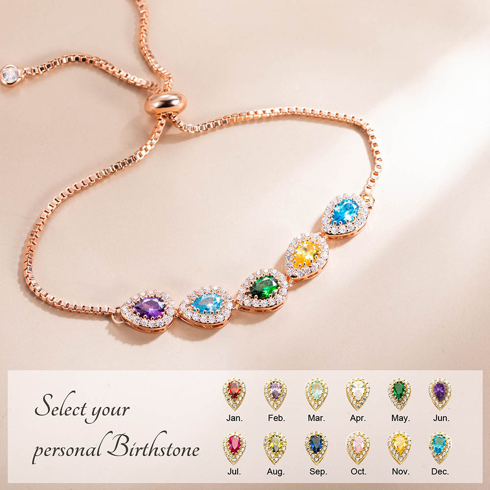 Personalized Birthstone Bracelets Infinity Mother Bracelet For Women Custom Engraved 2-5 Names Birthstone Adjustable Bracelets For Mom Gifts For