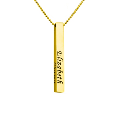 Gold Engraved Name Bar Column Necklace