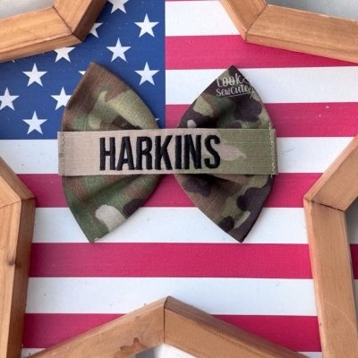 Military Name Tape Hair Bow Personalized 5Inch Navy/Army/Marines Uniform Bow – Custom Homecoming Bow Military Girl Accessory Deployment Gift