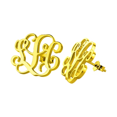 Monogram Stud Earrings 18K Gold Plated Silver