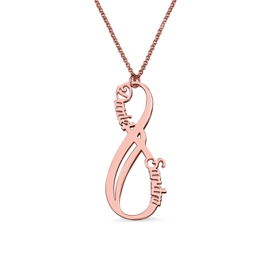 Custom Vertical Infinity 2 Names Necklace In Rose Gold