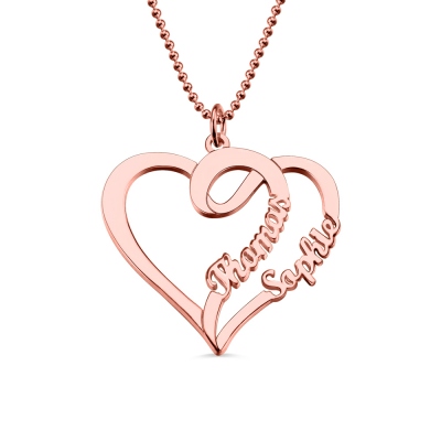 Love Heart Necklace With Two Names In Rose Gold