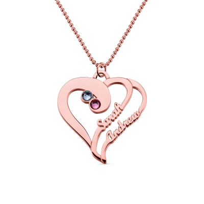 Two Heart Forever Name Necklace with Birthstone In Rose Gold