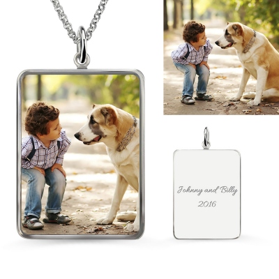 Rectangle Engraved Epoxy Kid & Dog Photography Necklace