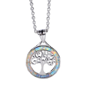 Tree of Life Opal Necklace Silver-Plated Copper
