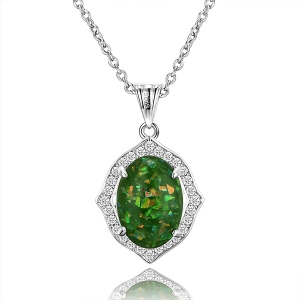 Green Opal Necklace Silver-Plated Copper