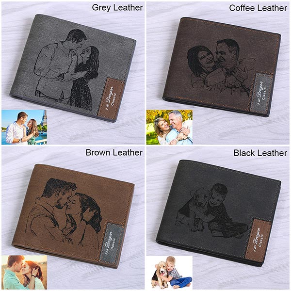 Men's Engraved Photo Leather Wallet