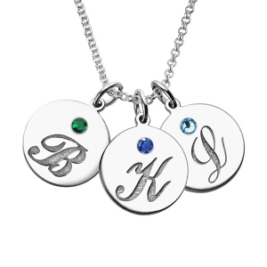 Personalized Disc Necklace with Initial & Birthstone