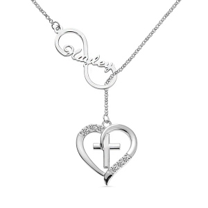 Customized Infinity and Heart with Cross Named Necklace