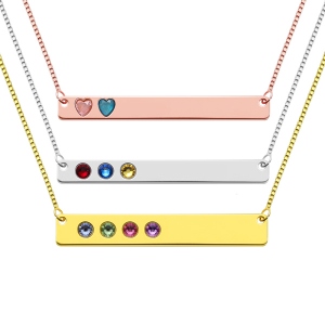 Personalized Heart and Round Birthstone Bar Necklace