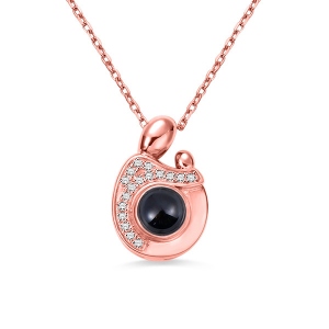 Personalized Mother-Child Projection Photo Necklace in Rose Gold