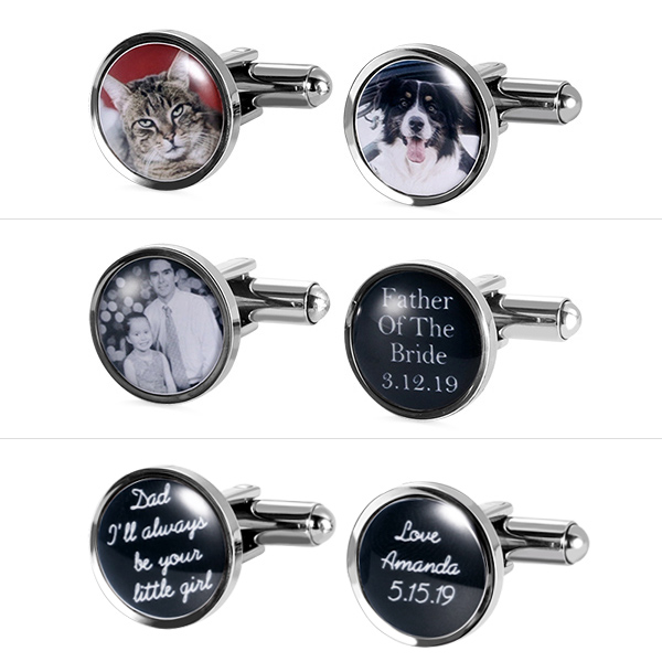 Personalized Round Photo CuffLinks in Stainless Steel