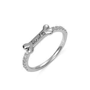 Customized Bone Shaped Silver Name Ring 