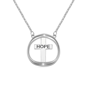 Personalized Shadow Heart Cross Name Necklace in Silver