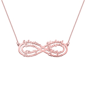Personalized 8 Names Infinity Necklace in Rose Gold