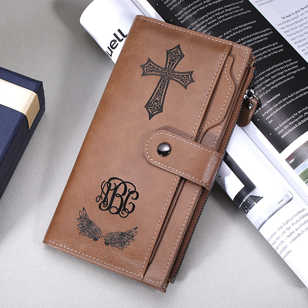 Personalized Cross Photo Leather Wallet for Men