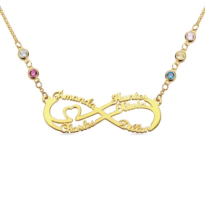 Personalized 5 Names Infinity Necklace with Birthstone