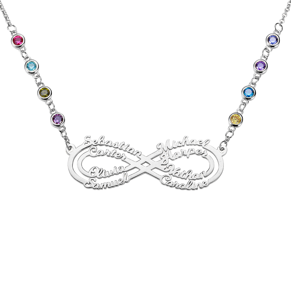 Personalized 8 Names Infinity Necklace in Silver