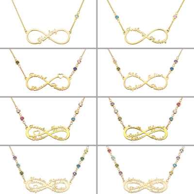 Personalized Infinity Name Necklace with Birthstone in Gold