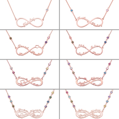 Customized Infinity Name Necklace with Birthstone in Rose Gold