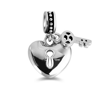 Silver Heart Lock and Key Charm